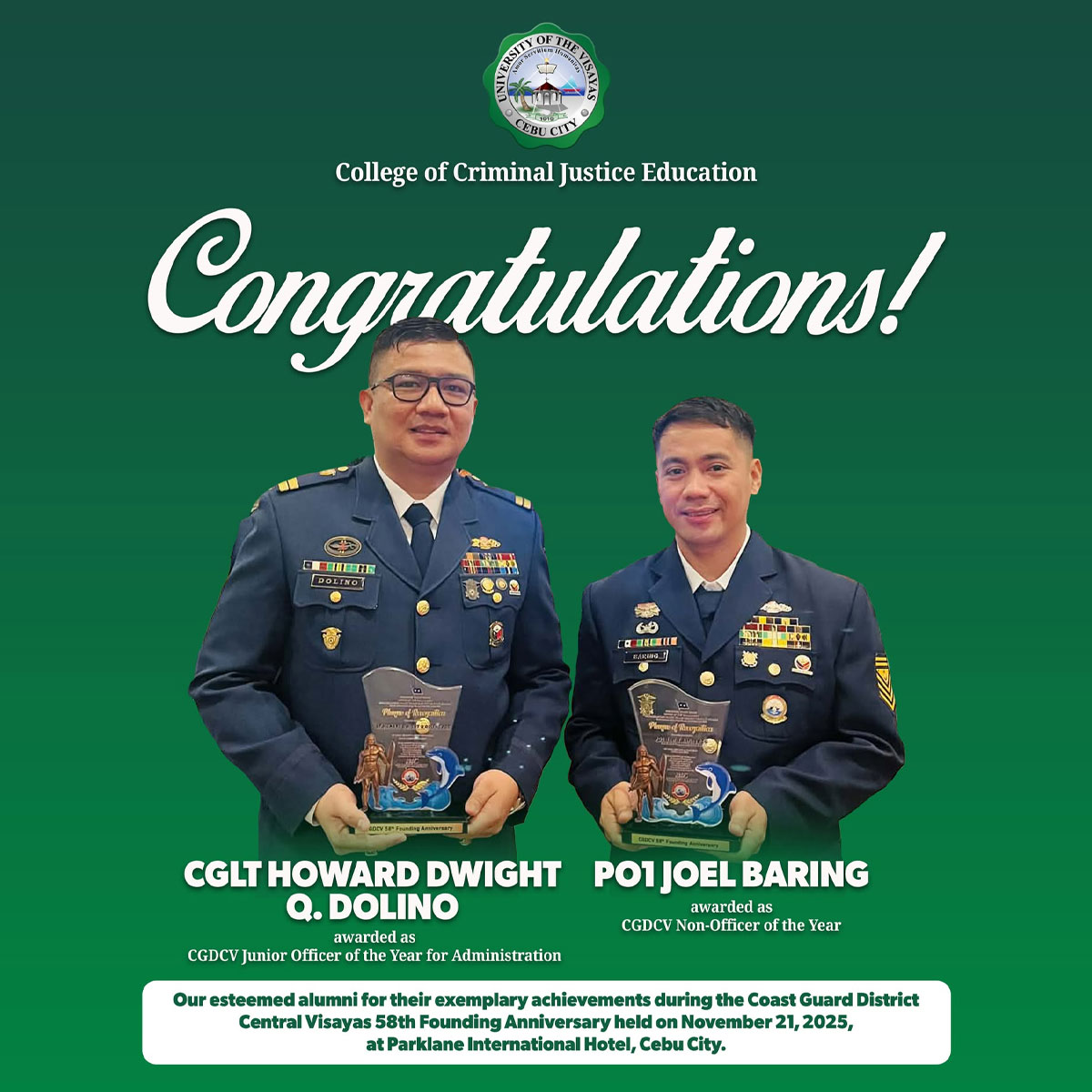 UV Alumni Shine at Coast Guard District Central Visayas 58th Founding Anniversary