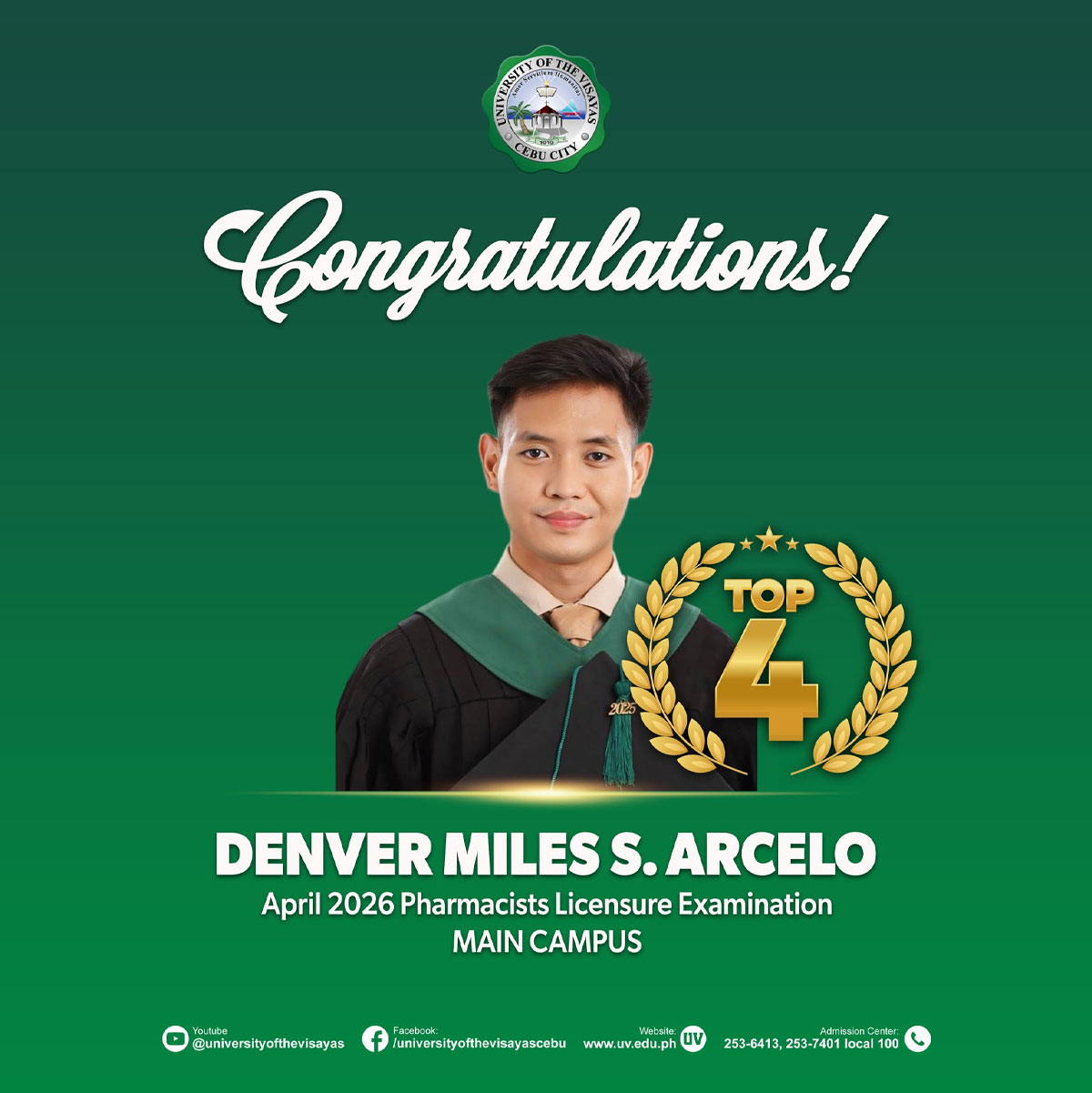 UV Graduate Lands In Top 4 Of April 2026 Pharmacists Licensure Exam