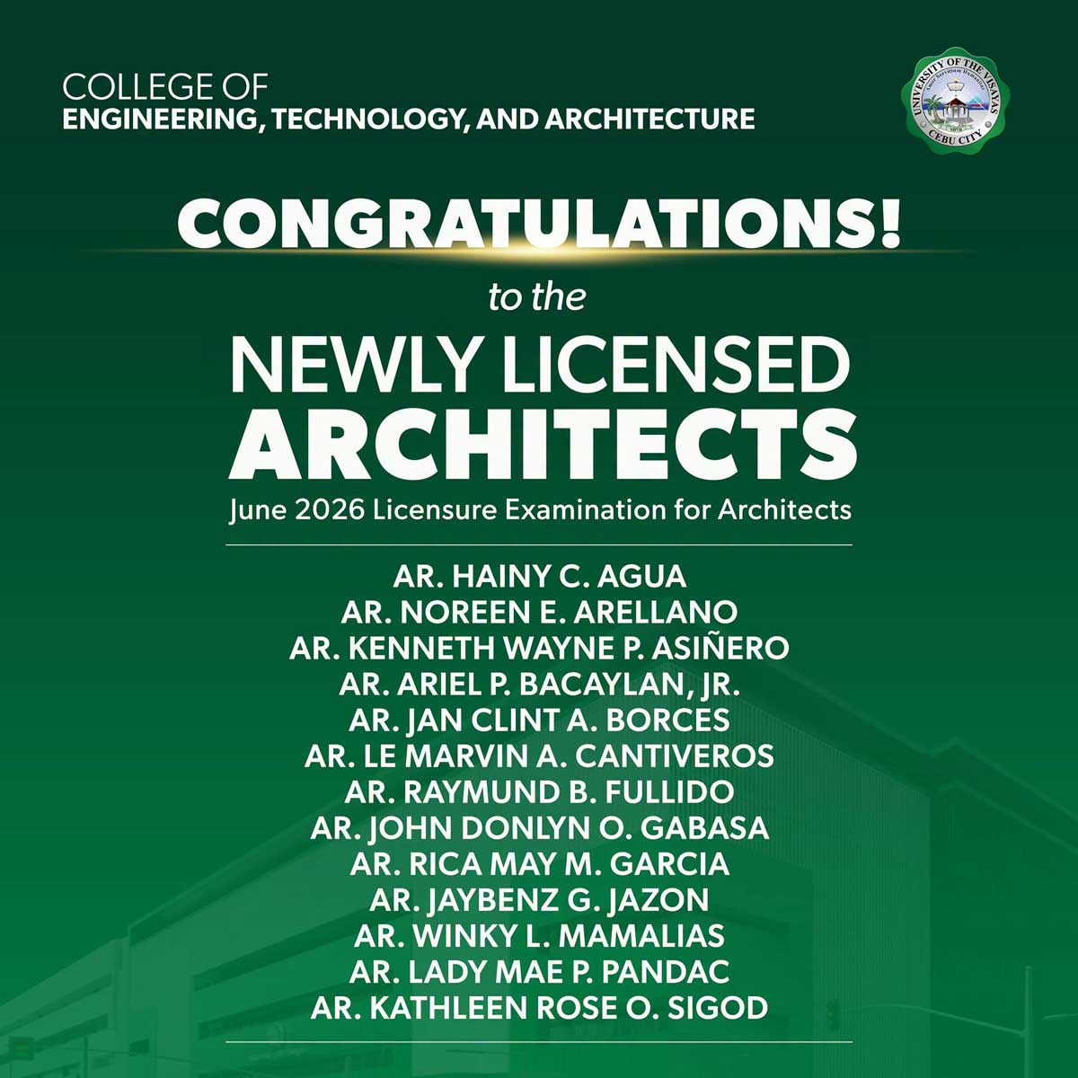 UV Produces 13 New Licensed Architects in June 2026 LEA